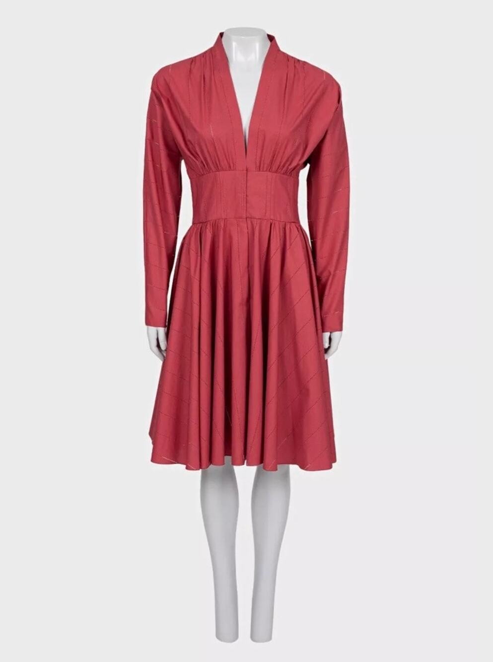 NWOT Alaïa Red Perforated Cotton Fitted Dress - EU 40